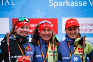 Drei deutsche Top-Athletinnen: Jenny Nowak (GER), Nathalie Armbruster (GER), Maria Gerboth (GER), (l-r)