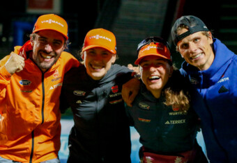 Vier DSV-Athleten auf dem Podium: Johannes Rydzek (GER), Jenny Nowak (GER), Nathalie Armbruster (GER), David Mach (GER), (l-r)