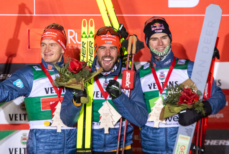 Das Podium: Julian Schmid (GER), Johannes Rydzek (GER), Vinzenz Geiger (GER), (l-r)