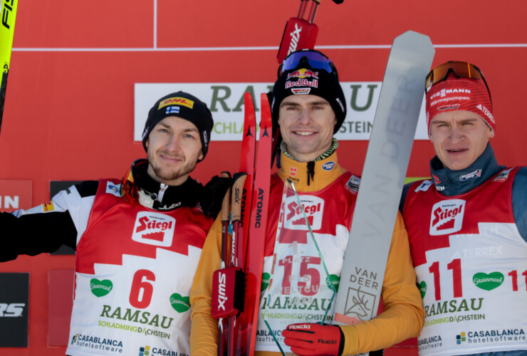 Das Podium der Herren: Ilkka Herola (FIN), Vinzenz Geiger (GER), Julian Schmid (GER), (l-r)