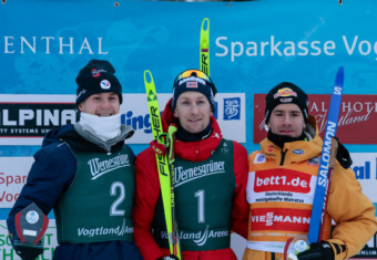 Das Podium vom Samstag: Matteo Baud (FRA), Espen Bjoernstad (NOR), Jakob Lange (GER), (l-r)