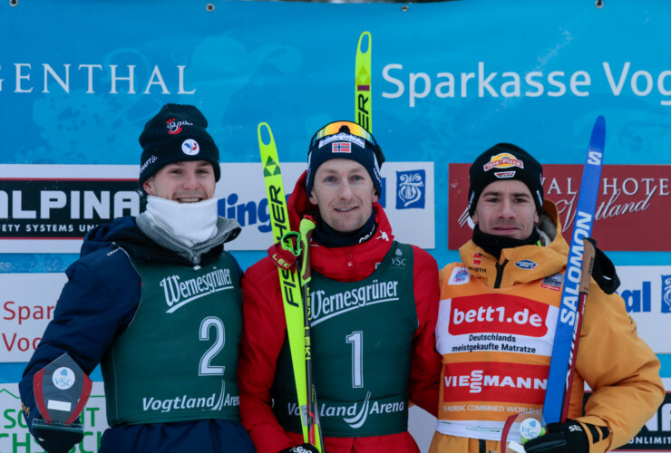 Das Podium vom Samstag: Matteo Baud (FRA), Espen Bjoernstad (NOR), Jakob Lange (GER), (l-r)