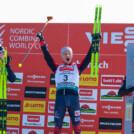 Das Podium der Herren: Jarl Magnus Riiber (NOR), Johannes Lamparter (AUT), Vinzenz Geiger (GER), (l-r)