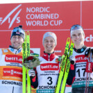 Das Podium der Herren: Jarl Magnus Riiber (NOR), Johannes Lamparter (AUT), Vinzenz Geiger (GER), (l-r)