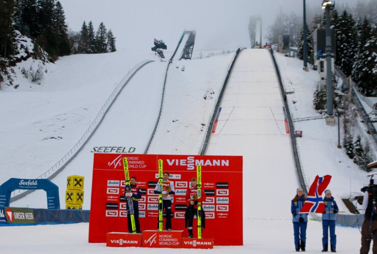 Johannes Lamparter (AUT), Jarl Magnus Riiber (NOR), Jens Luraas Oftebro (NOR), (l-r)