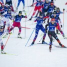 Start des Massenstarts: Ida Marie Hagen (NOR), Marte Leinan Lund (NOR), Haruka Kasai (JPN), Nathalie Armbruster (GER), Lena Brocard (FRA), Yuna Kasai (JPN), (l-r)