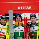 Jarl Magnus Riiber (NOR), Vinzenz Geiger (GER), Jens Luraas Oftebro (NOR), (l-r)