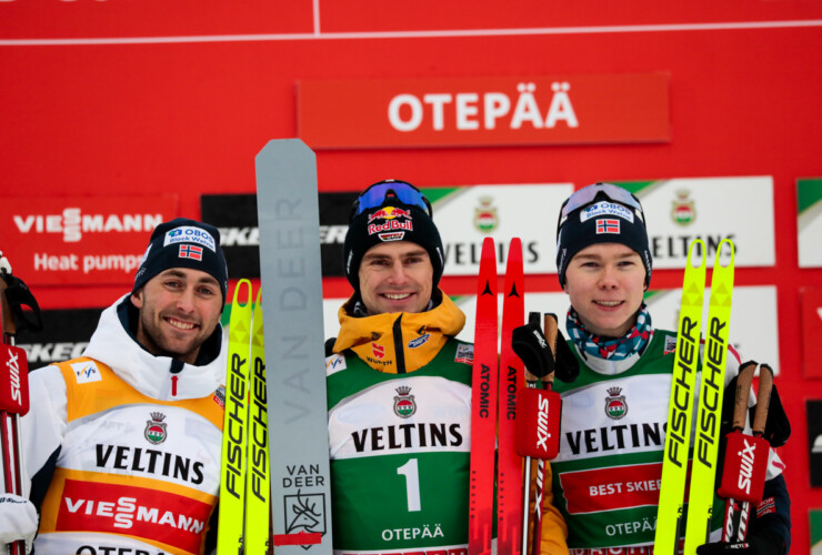 Jarl Magnus Riiber (NOR), Vinzenz Geiger (GER), Jens Luraas Oftebro (NOR), (l-r)