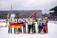 Julian Schmid (GER), Jenny Nowak (GER), Nathalie Armbruster (GER), Vinzenz Geiger (GER), Jens Luraas Oftebro (NOR), Gyda Westvold Hansen (NOR), Ida Marie Hagen (NOR), Jarl Magnus Riiber (NOR), Stefan Rettenegger (AUT), Lisa Hirner (AUT), Johannes Lamparter (AUT), Claudia Purker (AUT), (l-r)