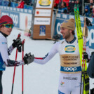 Wenn du gerade dein erstes WM-Rennen beendet hast und der Weltmeister ist erster Gratulant: Karlis Svede (LAT), Jarl Magnus Riiber (NOR), (l-r)