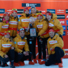 Nathalie Armbruster (GER), Ronja Loh (GER), Svenja Wuerth (GER), Trine Goepfert (GER), Jenny Nowak (GER), Maria Gerboth (GER), Physio Nina Jung (GER), Tim Kopp (GER), Cindy Haasch (GER), Coach Florian Aichinger (GER), (l-r)