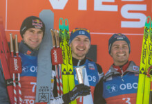 Das Podium des Tages: Vinzenz Geiger (GER), Ilkka Herola (FIN), Johannes Lamparter (AUT), (l-r)