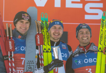 Das Podium des Tages: Vinzenz Geiger (GER), Ilkka Herola (FIN), Johannes Lamparter (AUT), (l-r)