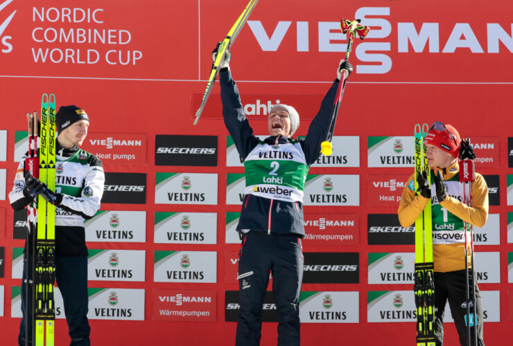 Das Podium des Tages: Ilkka Herola (FIN), Johannes Lamparter (AUT), Julian Schmid (GER), (l-r)