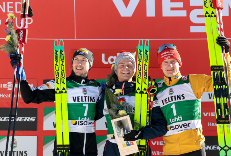 Das Podium des Tages: Ilkka Herola (FIN), Johannes Lamparter (AUT), Julian Schmid (GER), (l-r)